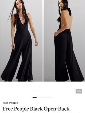 Free People Black Halter Open-Back Wide-Leg Jumpsuit